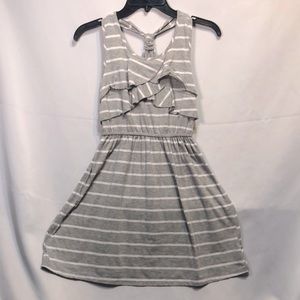 Heathered Gray and White Striped Dress, Size L 10/12